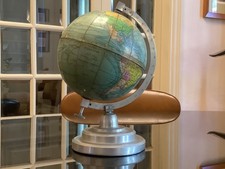 ANCIEN GLOBE TERRESTRE DE MARQUE J. FOREST GEOGRAPHE 1/80.000.000 PIED ALU 1930