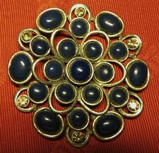 BROCHE ART DECO VINTAGE PERLES RESINE BLEU OUTREMER & STRASS