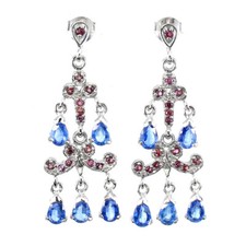 925 Argent Sterling Boucles Poire Cyanite Rhodolite Gemme Grenat Bijoux