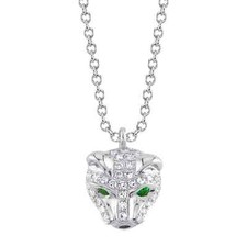 14K or Blanc Diamant Émeraude Panthère Collier Naturel 0.14 Cts Coupe Ronde