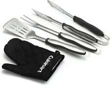 Cuisinart CGS-134BL 3-Piece Stainless Grilling Tool Set w/Black Grill Glove   