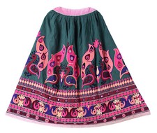 Jupe Longue D'Été Pour Femmes Bollywood Indiennes Vintage Brodé Taille L Verte