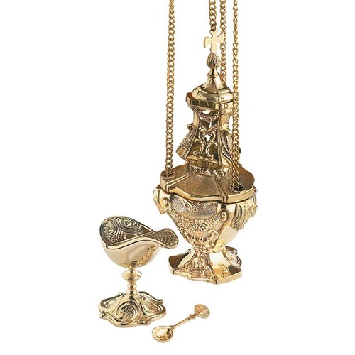 Ornate brass censer - brass, boat