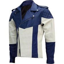 Blouson de motard en cuir bleu