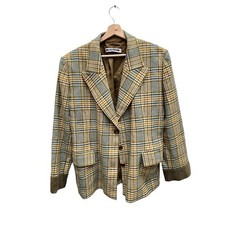 Jil Sander  Brown Beige Checkered Plaid Blazer Jacket  Wool Cashmere Size 36 S