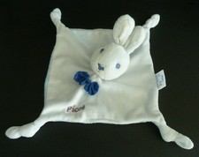 *. DOUDOU PLAT PICOT LAPIN BLEU NOEUD PAPILLON blanc bleu ETAT NEUF*