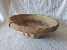 Ancien Banneton Pain Campagne Corbeille Boulanger Osier & Toile D'origine Ø 28cm