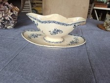 ancienne saucière Gien modèle à identifier fleurs feuilles bleues