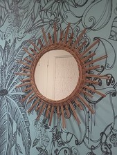 Ancien Miroir Soleil Rotin Et Métal