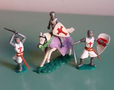 Figurines Petits Soldats TIMPO TOYS ~ 3 Templiers dont 1 Chevalier sur Cheval
