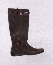 MANFIELD Bottes Plates Zippées Cuir Daim Marron Foncé P 36  TBE