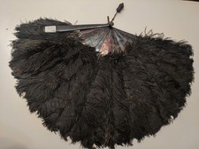 Eventail en plumes d'autruche noires-début du XXeme siècle