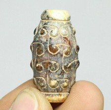 3CM China Hongshan Culture Hetian Old Jade Carve Beast Pattern YuCong Pendant