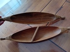 Pirogue bois x2 Teck Sculpté Centre de table / Apéritif / Décoration  L: 50cm