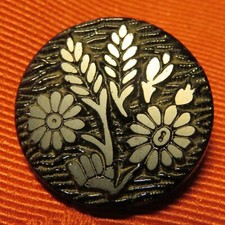BOUTON ART DECO ancien JAIS français orné FLEURS stylisées 22 mm