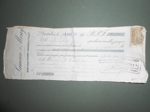 Reçu chèque 1922 lamarre - reçu,