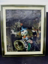 CALOGERO Jean- Huile sur Toile 1945 - "CLOWN TROMPETISTE AU CIRQUE" SANS CADRE-7