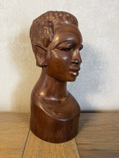 Ravissant Buste Femme Africaine En Bois Massif - Artisanat