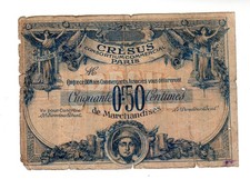 FRANCE CRESUS CONSORTIUM COMMERCIAL PARIS 50 centimes de Marchandises (1914) RAR