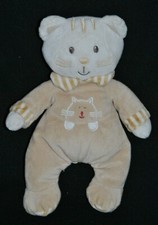 ?Peluche Doudou Chat Beige GEMO VETIR Ours Blanc Col Rayé 25 cm Nicotoy TTBE