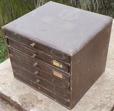 Ancien meuble de métier,mercerie 6 tiroirs L.V Paris..J.T.P.F Tête de cheval..CB