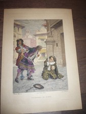 MOLIERE GRAVURE ORIGINALE M. LELOIR 19° SIECLE FOURBERIES DE SCAPIN AQUARELLEE