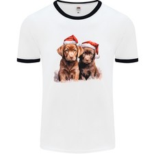 T-Shirt Ringer Pour Hommes Chiots Labrador En Chocolat Noël Xmas
