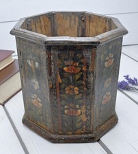 En Bois Vintage Octogonale Pot de Fleur Théière Original Old Main Crafted Fin