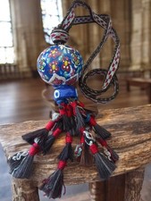  Pendentif tribal turc en céramique avec pompons cheval - Artisanat bohème