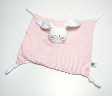 Doudou Plat/Mouchoir Carré Lapin Blanc Marron Rayé Rose/Rouge Noeud Petit Bateau
