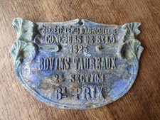 plaque de concours agricole Saint-Lô 1923 Bovins taureaux 2e section 6e prix