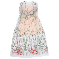 Femmes Longue Robe Brodée Demi Manches Tulle Robe Élégante Taille Mince