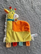 NICOTOY DOUDOU GIRAFE PLAT ORANGE JAUNE VERT ETOILES État Neuf