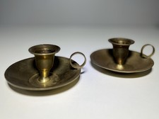 Paires De Petits Bougeoirs À Mains Anciens En Laiton "Genre Rat De Cave "