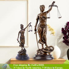 Casting Blind Themis Lady Justice Bronze Statue On Marble Base Home Lawyer Decor
