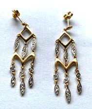 boucles d'oreilles vintage en or jaune /blanc 750 et 6 minuscules diamants