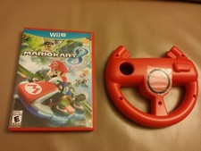 Mario Kart 8 (Nintendo Wii U, 2014) - Complete With Official Red Steering Wheel.