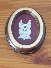 Hiboux en dentelle fine dans cadre ovale 7x9 cm