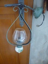 LUSTRE ANCIEN SUSPENDU METAL VERRE FAIENCE