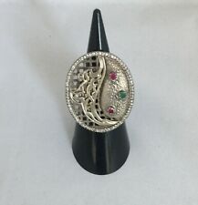 IMPOSANTE BAGUE ETHNIQUE OVALE EN ARGENT/ PIERRES NATURELLES/ ANNEES 1940/1960