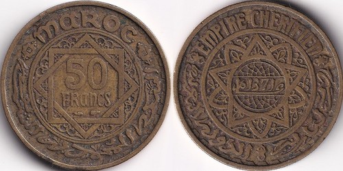 Francs 1952 1371 maroc - 50,