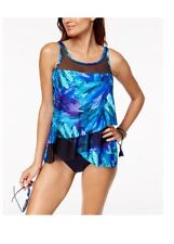 NWT Miraclesuit  Mirage Palm-Print Underwire Asymmetrical Tankini Top Swim 8 