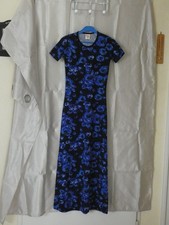 Robe LONGUE MAXI MOULANTE Femme Taille 34 36 S Bleue MOTIF FLORAL EXTENSIBLE