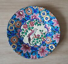 LONGWY Assiette en céramique décor de fleurs stylisées  et oiseau branché - 1930