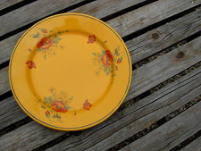 RARE ASSIETTE JAUNE ANCIENNE FLEUR DES CHAMPS COQUELICOT & BLEUET signé SALINS