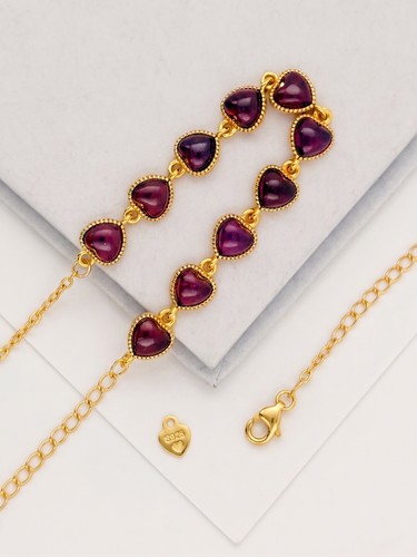Bracelet cœur cabochon grenat - cœur,