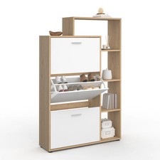 Meuble à chaussures 18 paires KLARK imitation hêtre 3 portes blanches avec étagè