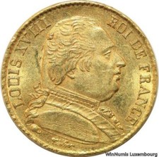 E0403 Rare 20 Francs Louis XVIII 1814 A Paris Or Gold PCGS MS62 -> Make offer