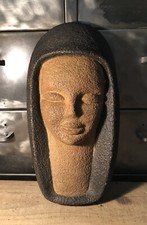 Sainte Religieuse Plaque Murale Relief Ciment Polychrome Signé Sylvain H 36,3 Cm