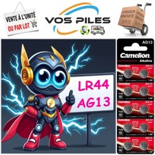 Piles Alcaline 1,5V : AG13 LR44 LR1154 186 303 357 G13 A76 SR44 138 mAh Camelion